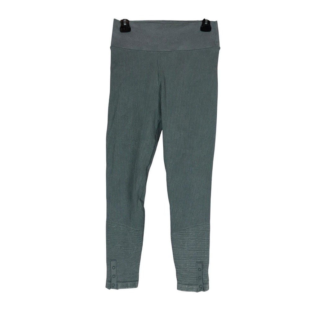 Aerie Leggings Womens Large Green High Rise Ankle Stretch Ribbed Button Cuff